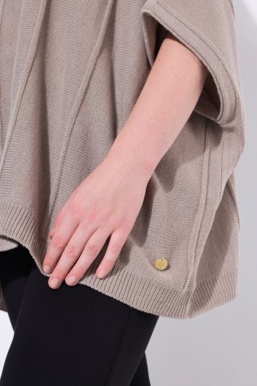 Ulla Popken 844996 Poncho côtelé en mérinos col roulé Marron clair - Ponchos & capes - 