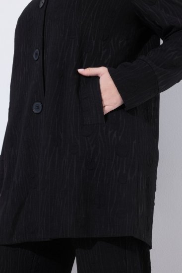 Ulla Popken 845026 Surchemise à texture zébrée Noir - Vestes - Vestes grande taille pour femme