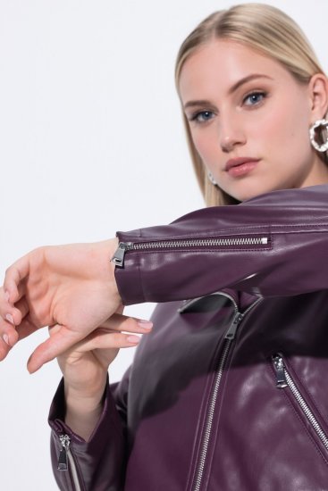 Ulla Popken 845121 Veste biker en similicuir Prune - Vestes - Vestes grande taille pour femme