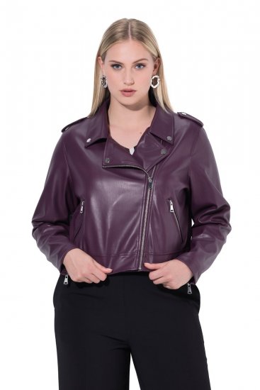 Ulla Popken 845121 Veste biker en similicuir Prune - Vestes - Vestes grande taille pour femme