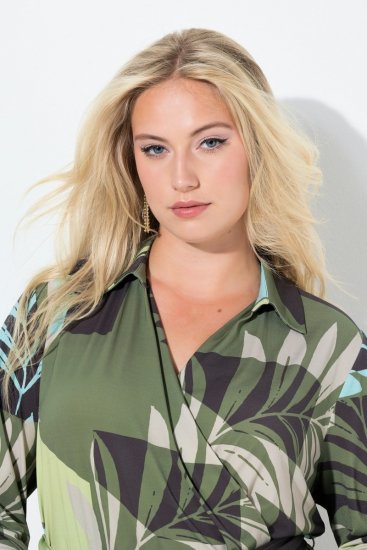 Ulla Popken 845122 Robe mi-longue imprimée à poches Turquoise - Robes midi - Robes mi-longues pour femmes rondes