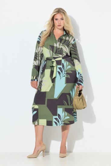 Ulla Popken 845122 Robe mi-longue imprimée à poches Turquoise - Robes midi - Robes mi-longues pour femmes rondes