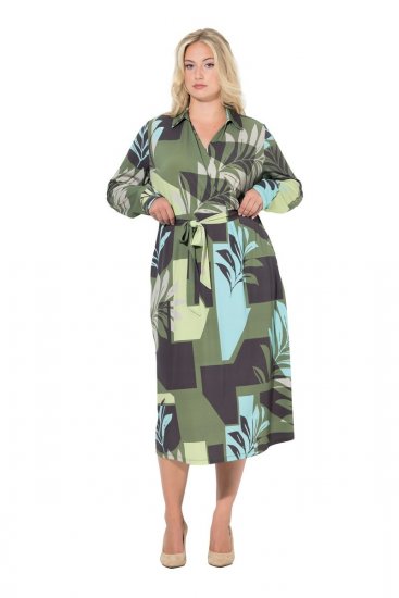 Ulla Popken 845122 Robe mi-longue imprimée à poches Turquoise - Robes midi - Robes mi-longues pour femmes rondes