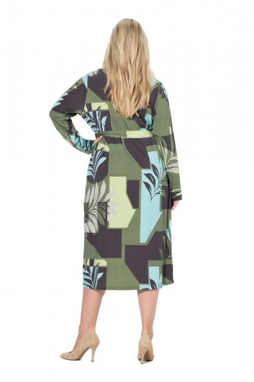 Ulla Popken 845122 Robe mi-longue imprimée à poches Turquoise - Robes midi - Robes mi-longues pour femmes rondes