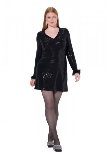 Ulla Popken 845145 Robe à sequins Noir - Robes de soirée - Robes de soirée en grandes tailles