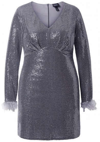 Ulla Popken 845145 Robe à sequins à col V Argent - Robes de soirée - Robes de soirée en grandes tailles