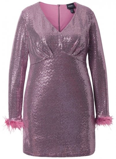 Ulla Popken 845145 Robe à sequins à col V Rose - Robes de soirée - Robes de soirée en grandes tailles