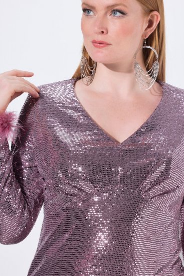 Ulla Popken 845145 Robe à sequins à col V Rose - Robes de soirée - Robes de soirée en grandes tailles
