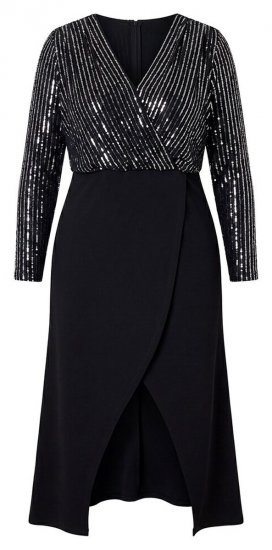 Ulla Popken 845151 Robe rayée à col V Noir - Robes de soirée - Robes de soirée en grandes tailles