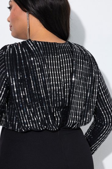 Ulla Popken 845151 Robe rayée à col V Noir - Robes de soirée - Robes de soirée en grandes tailles