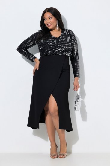 Ulla Popken 845151 Robe rayée à col V Noir - Robes de soirée - Robes de soirée en grandes tailles