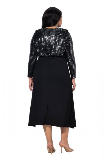 Ulla Popken 845151 Robe rayée à col V Noir - Robes de soirée - Robes de soirée en grandes tailles