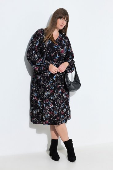 Ulla Popken 845287 Robe mi-longue imprimée Noir - Robes midi - Robes mi-longues pour femmes rondes