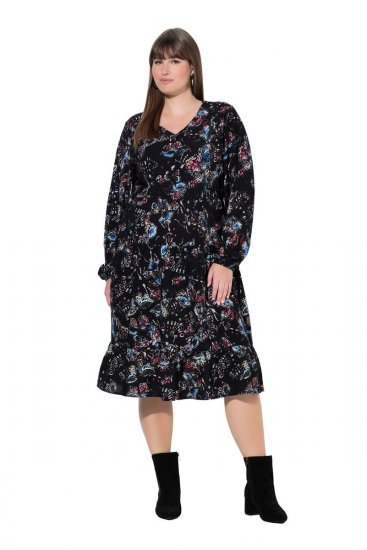 Ulla Popken 845287 Robe mi-longue imprimée Noir - Robes midi - Robes mi-longues pour femmes rondes