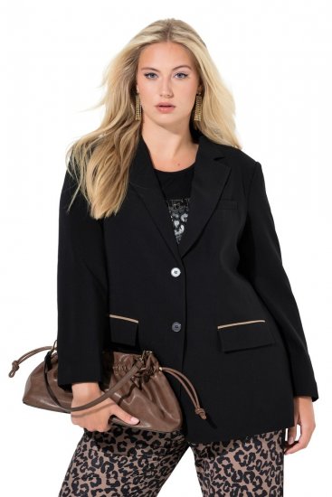 Ulla Popken 845336 Blazer stretch oversize à deux boutons Noir - Blazers - Vestes blazer pour femme, grandes tailles