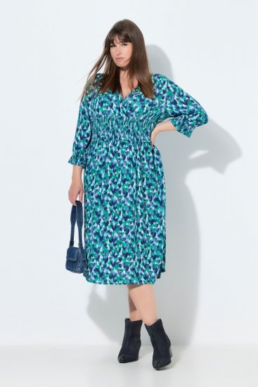 Ulla Popken 845360 Robe mi-longue imprimée Bleu clair - Robes midi - Robes mi-longues pour femmes rondes
