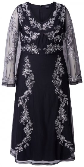 Ulla Popken 845366 Robe de soirée à col V Noir - Robes de soirée - Robes de soirée en grandes tailles