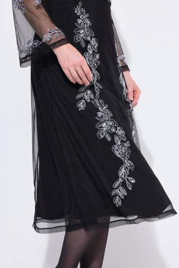 Ulla Popken 845366 Robe de soirée à col V Noir - Robes de soirée - Robes de soirée en grandes tailles
