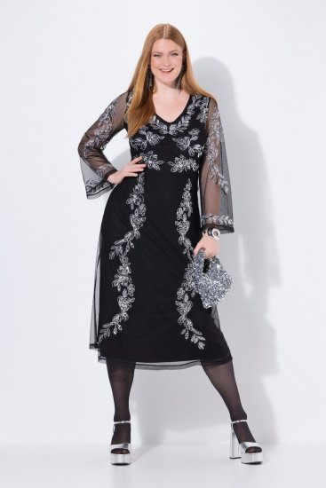Ulla Popken 845366 Robe de soirée à col V Noir - Robes de soirée - Robes de soirée en grandes tailles