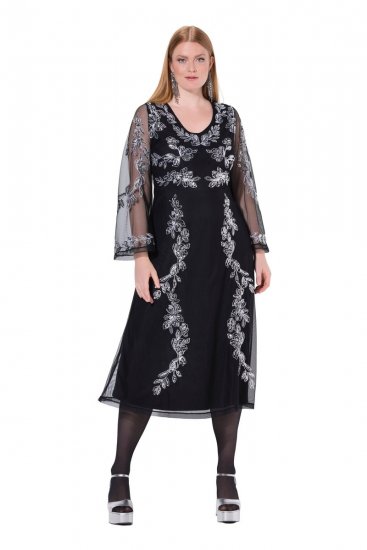 Ulla Popken 845366 Robe de soirée à col V Noir - Robes de soirée - Robes de soirée en grandes tailles