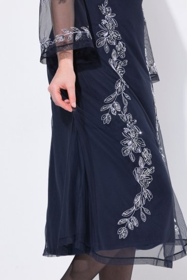 Ulla Popken 845366 Robe à sequins fleurie Bleu marine - Robes de soirée - Robes de soirée en grandes tailles