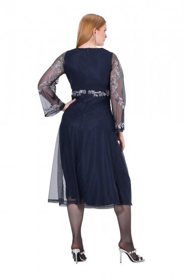 Ulla Popken 845366 Robe à sequins fleurie Bleu marine - Robes de soirée - Robes de soirée en grandes tailles