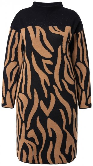 Ulla Popken 845378 Robe en maille à imprimé animal Beige - Robes de soirée - Robes de soirée en grandes tailles