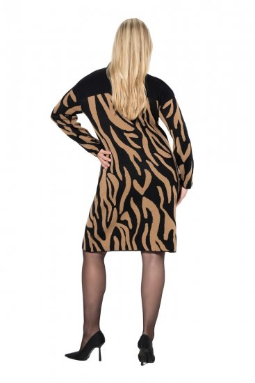 Ulla Popken 845378 Robe en maille à imprimé animal Beige - Robes de soirée - Robes de soirée en grandes tailles