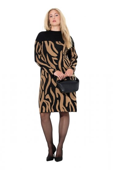 Ulla Popken 845378 Robe en maille à imprimé animal Beige - Robes de soirée - Robes de soirée en grandes tailles