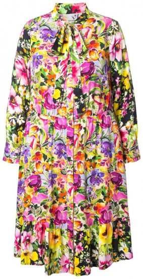 Ulla Popken 845512 Robe chemise fleurie Rouge baie - Robes midi - Robes mi-longues pour femmes rondes