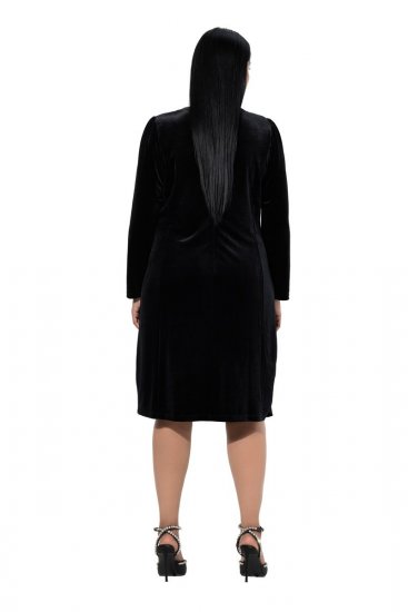 Ulla Popken 845573 Robe en velours à manches longues Noir - Robes de soirée - Robes de soirée en grandes tailles