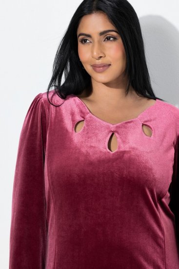 Ulla Popken 845573 Robe en velours à manches longues Bordeaux - Robes de soirée - Robes de soirée en grandes tailles