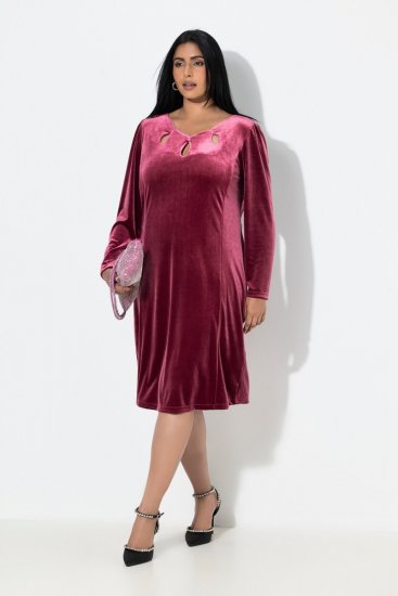Ulla Popken 845573 Robe en velours à manches longues Bordeaux - Robes de soirée - Robes de soirée en grandes tailles
