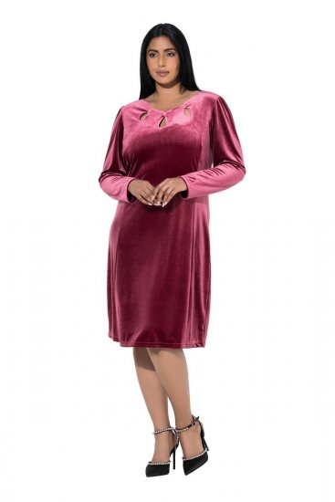 Ulla Popken 845573 Robe en velours à manches longues Bordeaux - Robes de soirée - Robes de soirée en grandes tailles