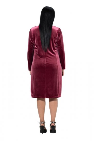 Ulla Popken 845573 Robe en velours à manches longues Bordeaux - Robes de soirée - Robes de soirée en grandes tailles