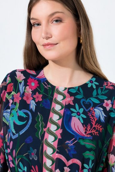 Ulla Popken 845649 Robe en mousseline fleurie Bleu marine - Robes midi - Robes mi-longues pour femmes rondes