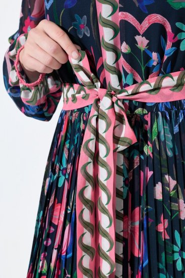 Ulla Popken 845649 Robe en mousseline fleurie Bleu marine - Robes midi - Robes mi-longues pour femmes rondes