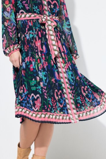 Ulla Popken 845649 Robe en mousseline fleurie Bleu marine - Robes midi - Robes mi-longues pour femmes rondes