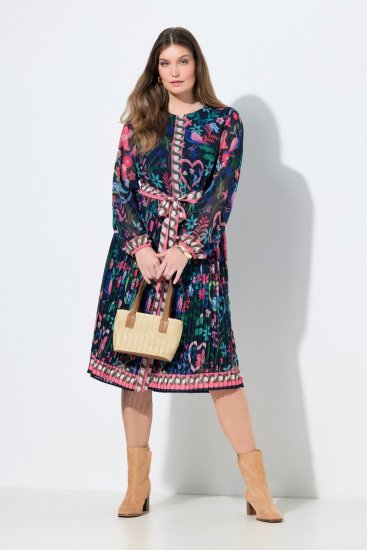 Ulla Popken 845649 Robe en mousseline fleurie Bleu marine - Robes midi - Robes mi-longues pour femmes rondes