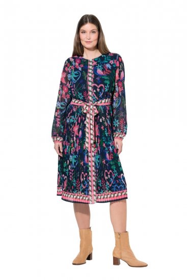 Ulla Popken 845649 Robe en mousseline fleurie Bleu marine - Robes midi - Robes mi-longues pour femmes rondes