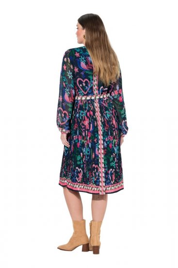 Ulla Popken 845649 Robe en mousseline fleurie Bleu marine - Robes midi - Robes mi-longues pour femmes rondes