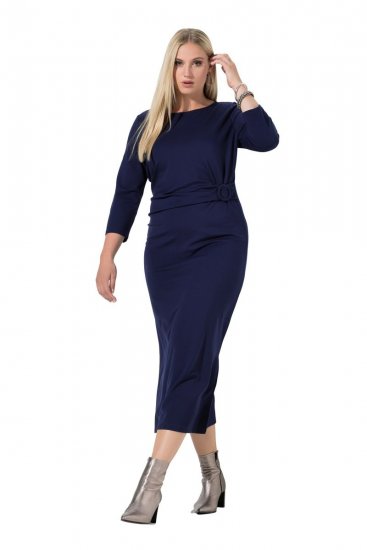 Ulla Popken 845705 Robe en jersey Bleu marine - Robes midi - Robes mi-longues pour femmes rondes