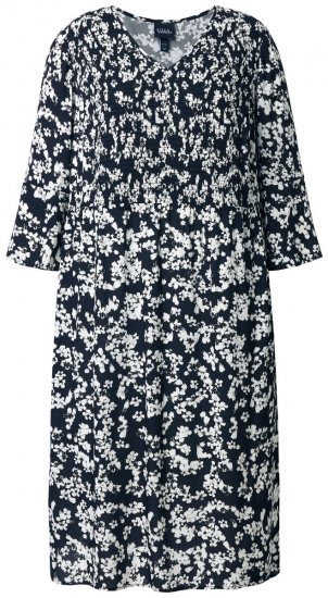 Ulla Popken 845825 Robe mi-longue fleurie à manches 3/4 Noir - Robes midi - Robes mi-longues pour femmes rondes