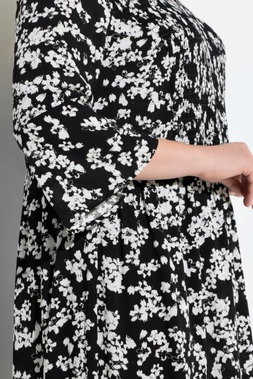 Ulla Popken 845825 Robe mi-longue fleurie à manches 3/4 Noir - Robes midi - Robes mi-longues pour femmes rondes