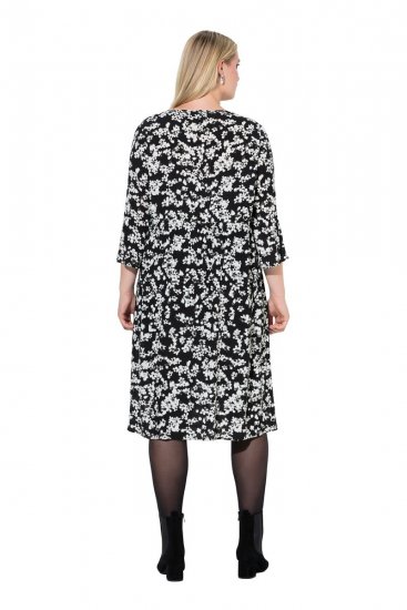 Ulla Popken 845825 Robe mi-longue fleurie à manches 3/4 Noir - Robes midi - Robes mi-longues pour femmes rondes