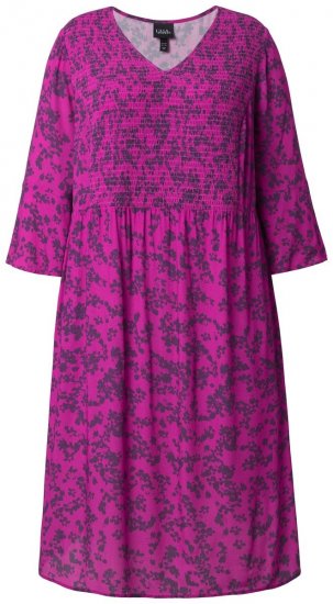Ulla Popken 845825 Robe mi-longue fleurie à col V Lilas - Robes midi - Robes mi-longues pour femmes rondes