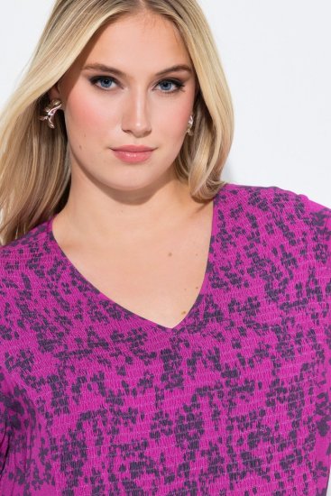 Ulla Popken 845825 Robe mi-longue fleurie à col V Lilas - Robes midi - Robes mi-longues pour femmes rondes