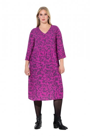Ulla Popken 845825 Robe mi-longue fleurie à col V Lilas - Robes midi - Robes mi-longues pour femmes rondes
