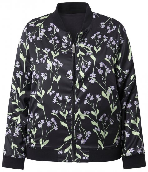 Ulla Popken 845841 Veste fleurie réversible à col teddy Noir - Vestes - Vestes grande taille pour femme