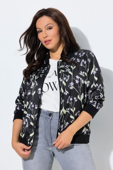 Ulla Popken 845841 Veste fleurie réversible à col teddy Noir - Vestes - Vestes grande taille pour femme